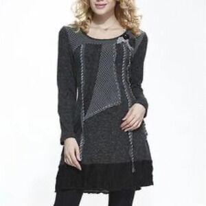 John Fashion Wool Blend Sweater Knit Tunic Top Cottagecore Grunge Art in Gray L